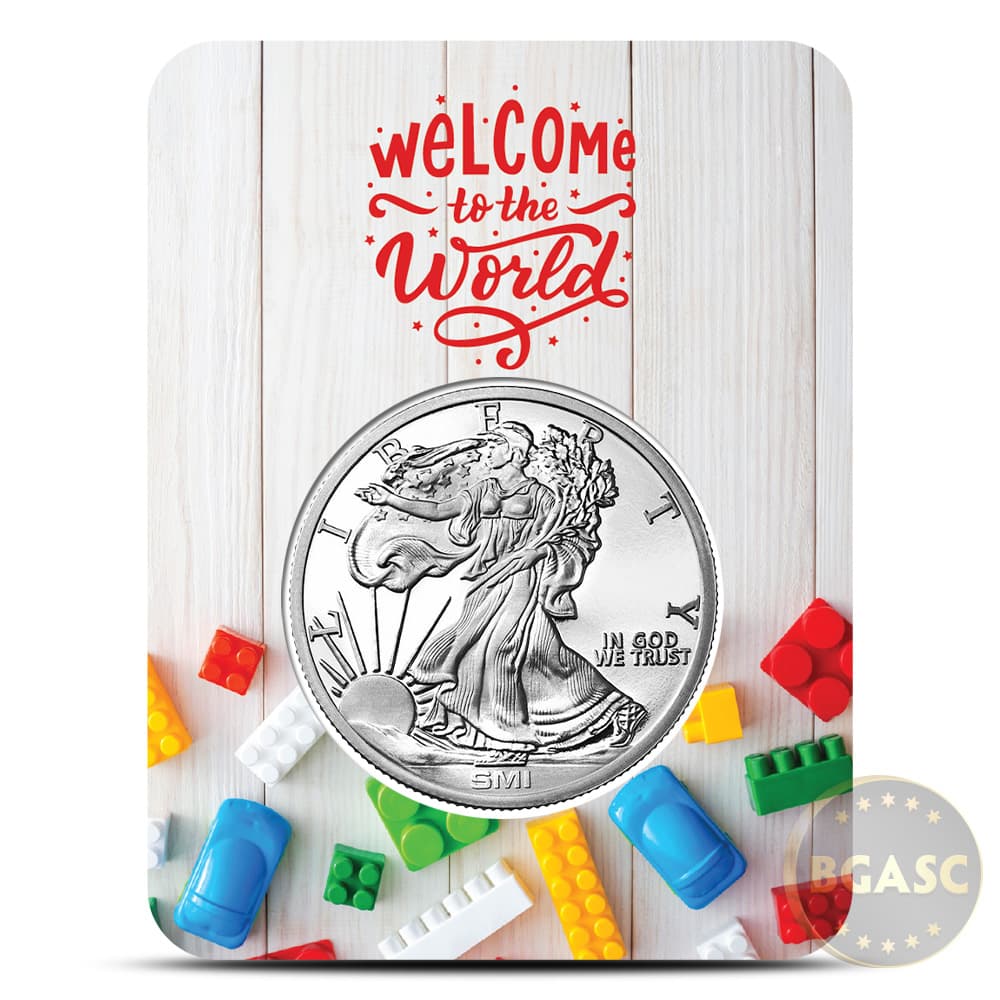 1 oz Sunshine Walking Liberty Silver Round (New, MintMark SI, New Baby Card)