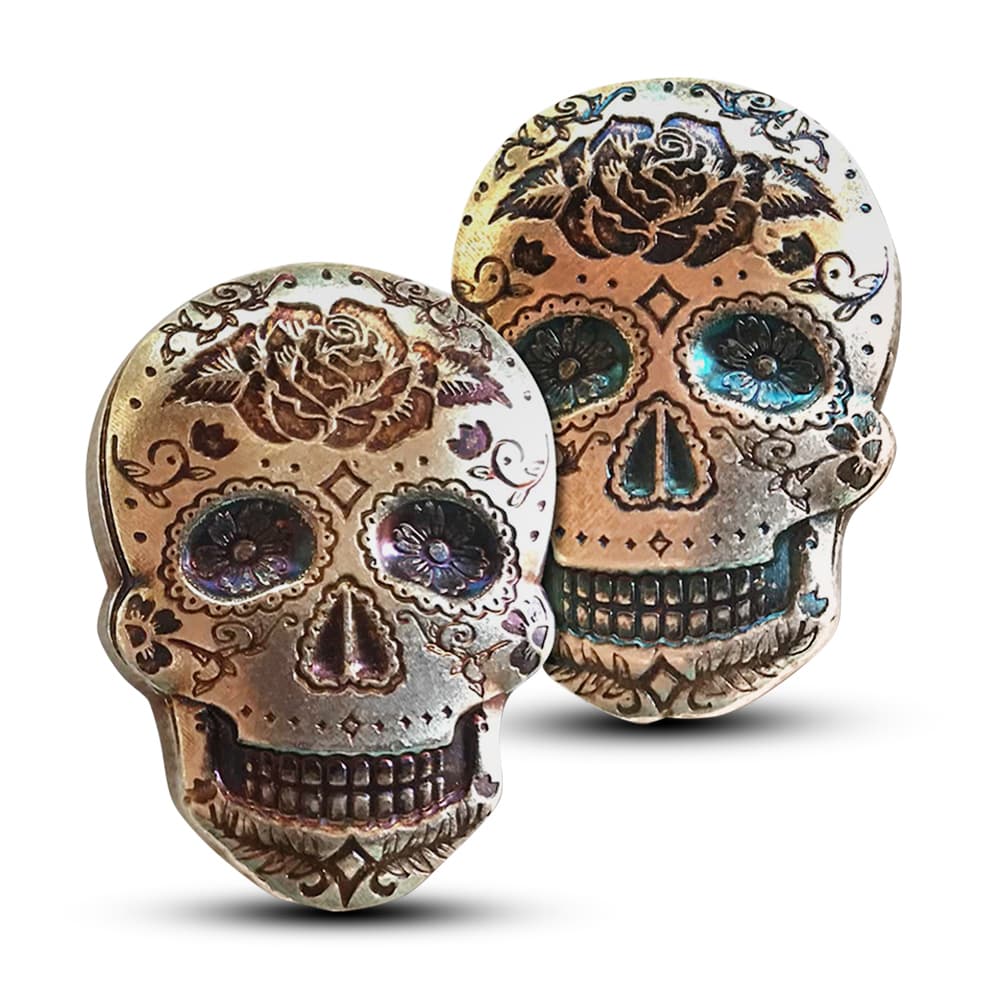 2 oz Monarch Silver Day of the Dead Rose Skull (New)