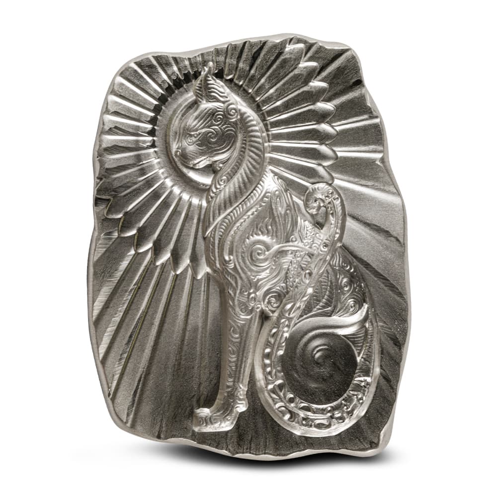 5 oz Argentia Egyptian Cat Silver Bar (New, Ultra High Relief)