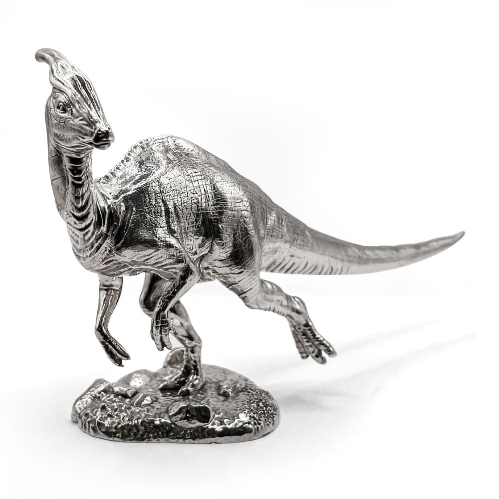 15 oz Antique Finish Parasaurolophus Silver Statue (New, Box + CoA)