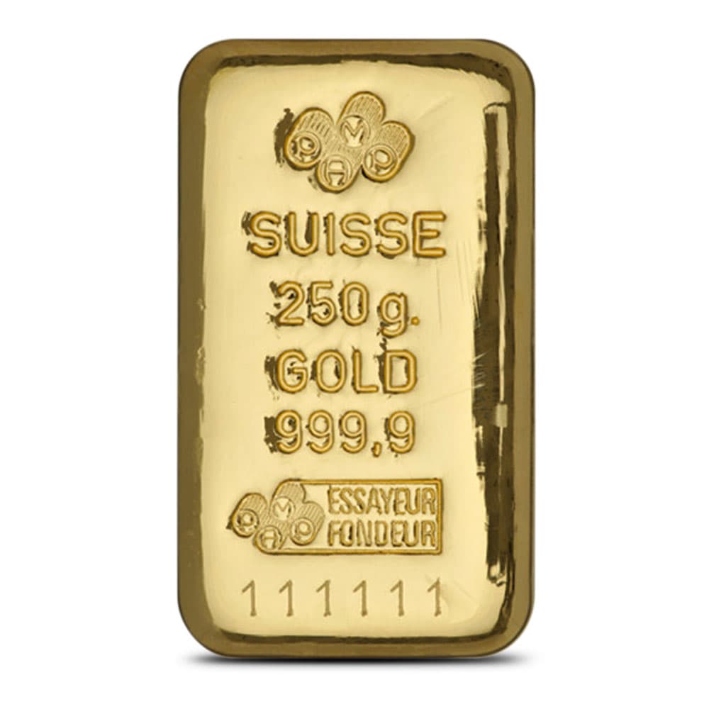 250 Gram PAMP Suisse Gold Bar (New, Cast w/Assay)