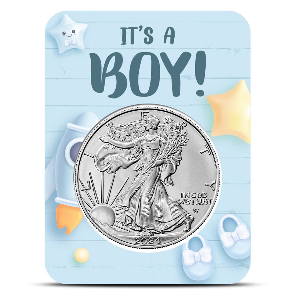 2024 1 oz American Silver Eagle Coin (BU, It’s a Boy Card)