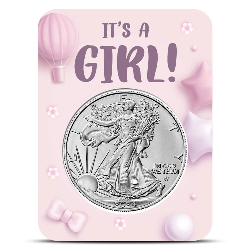 2024 1 oz American Silver Eagle Coin (BU, It’s a Girl Card)