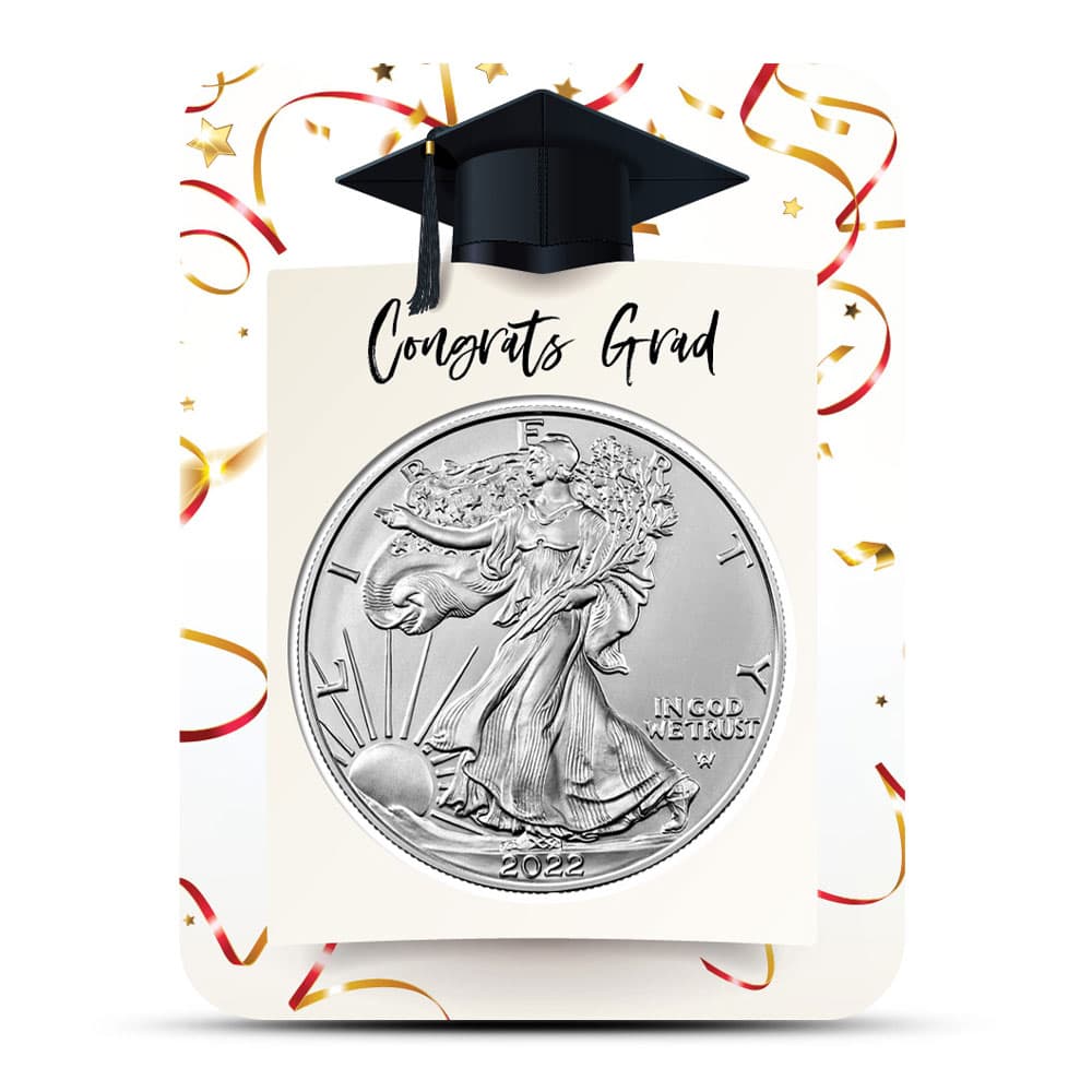 2024 1 oz American Silver Eagle Coin (BU, Happy Graduation Card)