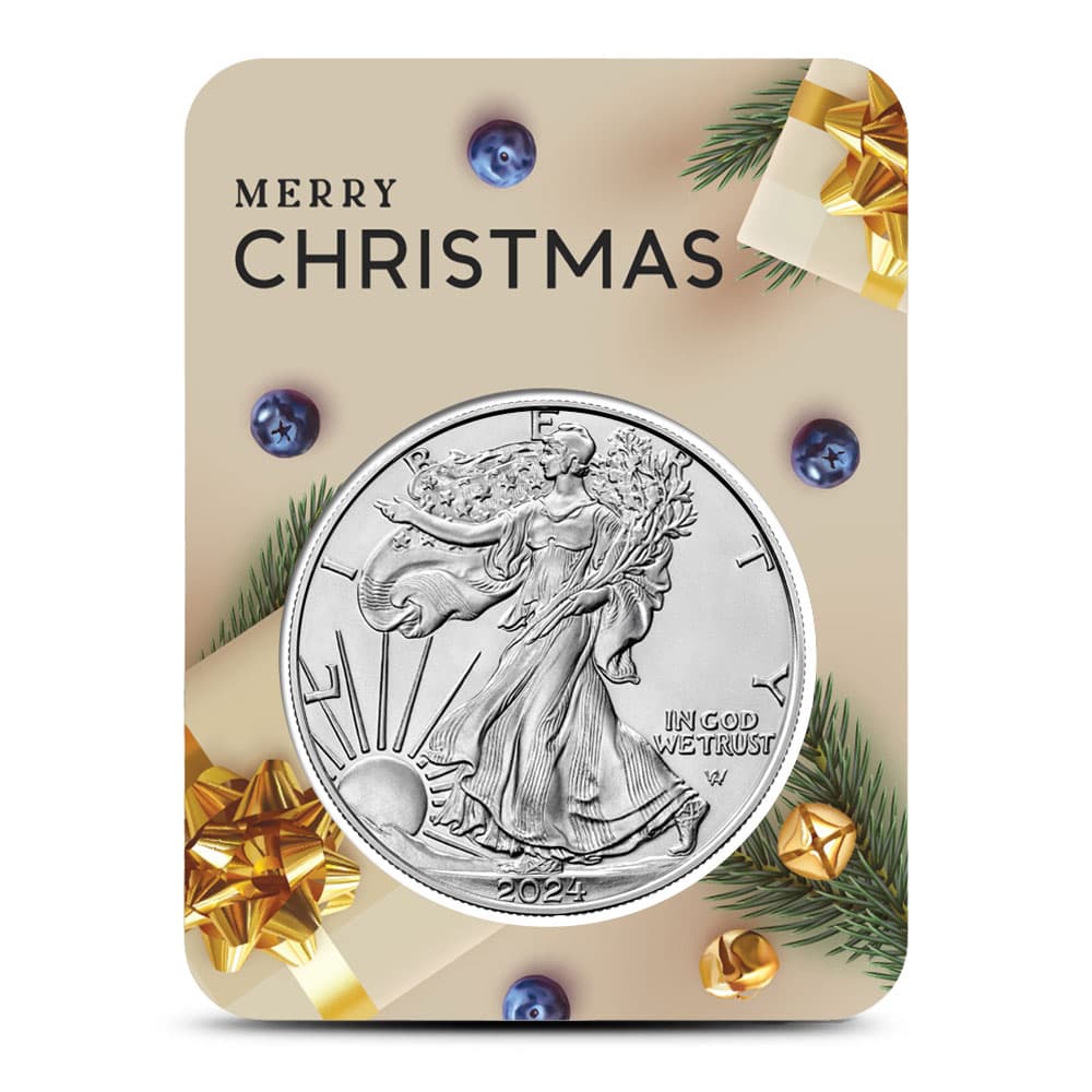 2024 1 oz American Silver Eagle Coin (BU, Merry Christmas Present Card)