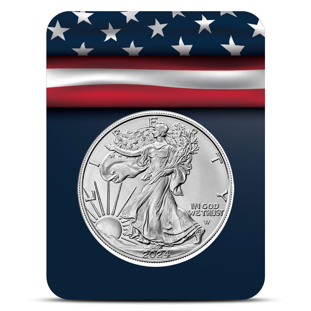 2024 1 oz American Silver Eagle Coin (BU, Blue American Flag Card)