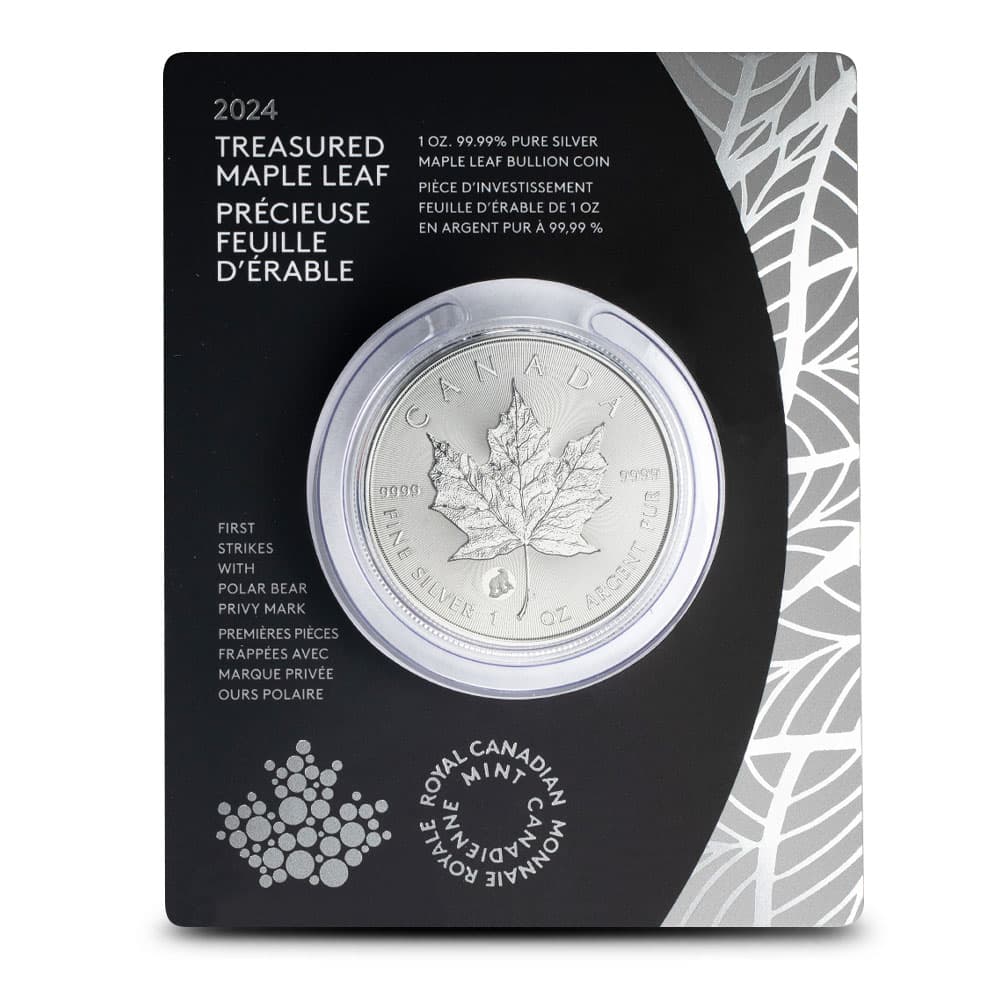 2024 1 oz Canadian Silver Treasured Maple Leaf Polar Bear Privy Coin (New w/ Assay)