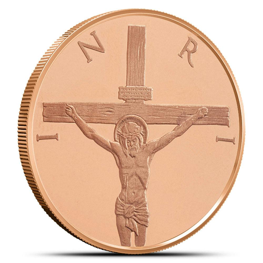 1 oz Crucifixion Silver Shield Copper Round (New)