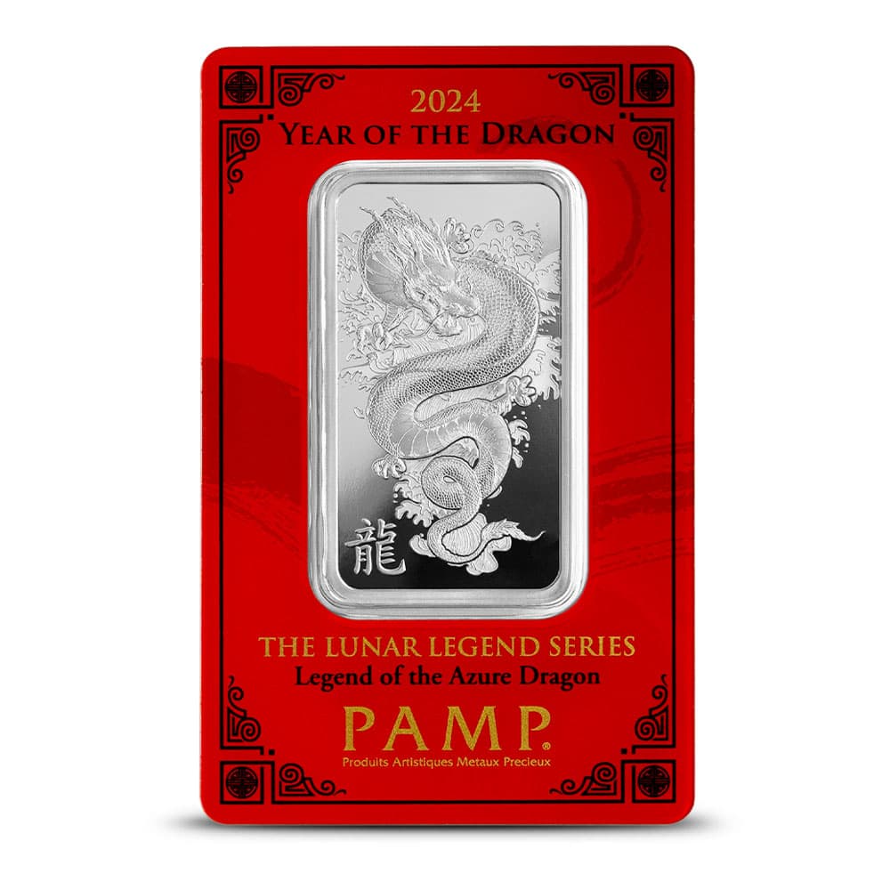 2024 1 oz PAMP Suisse Lunar Legend Azure Dragon Silver Bar (New w/ Assay)