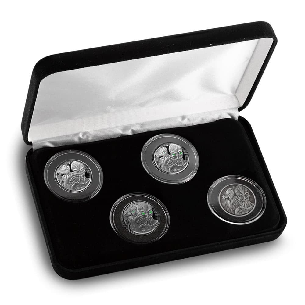 2023 1/2 oz Republic of Ghana Silver Alien 4-Coin Set (Box + CoA)