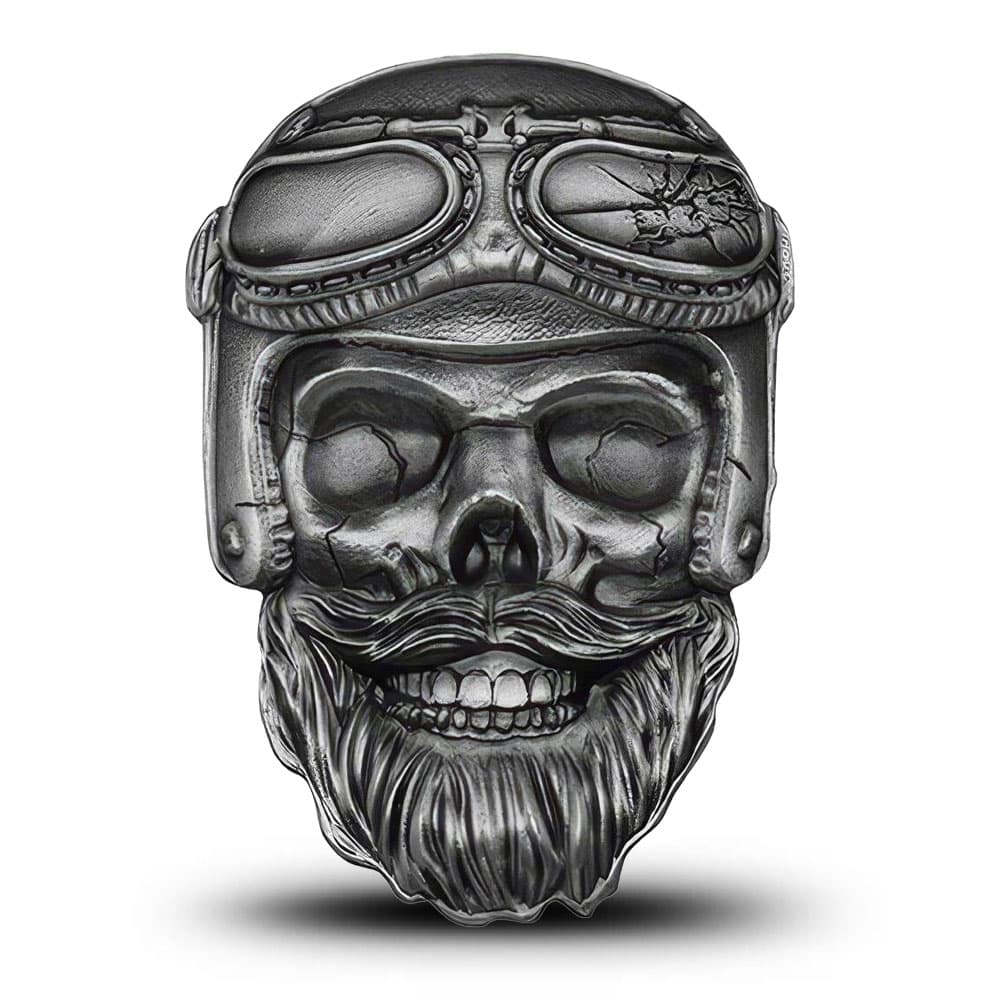 2024 1 oz Ghana Silver Biker Skull Coin (Ultra High Relief, Box + CoA)