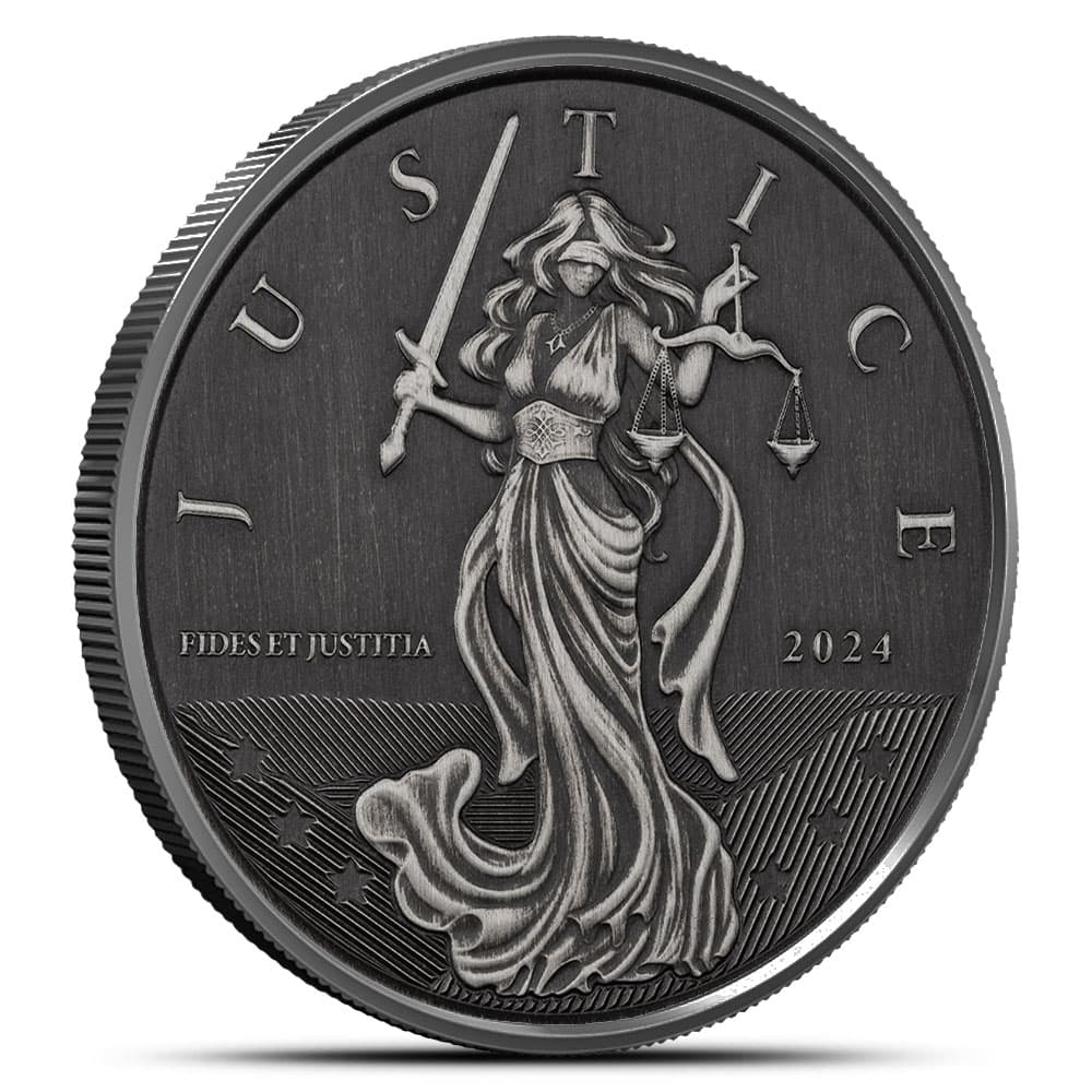 2024 1 oz Antique Gibraltar Silver Lady Justice Coin