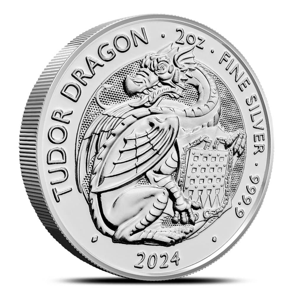 2024 2 oz British Silver Tudor Beasts The Tudor Dragon Coin (BU)