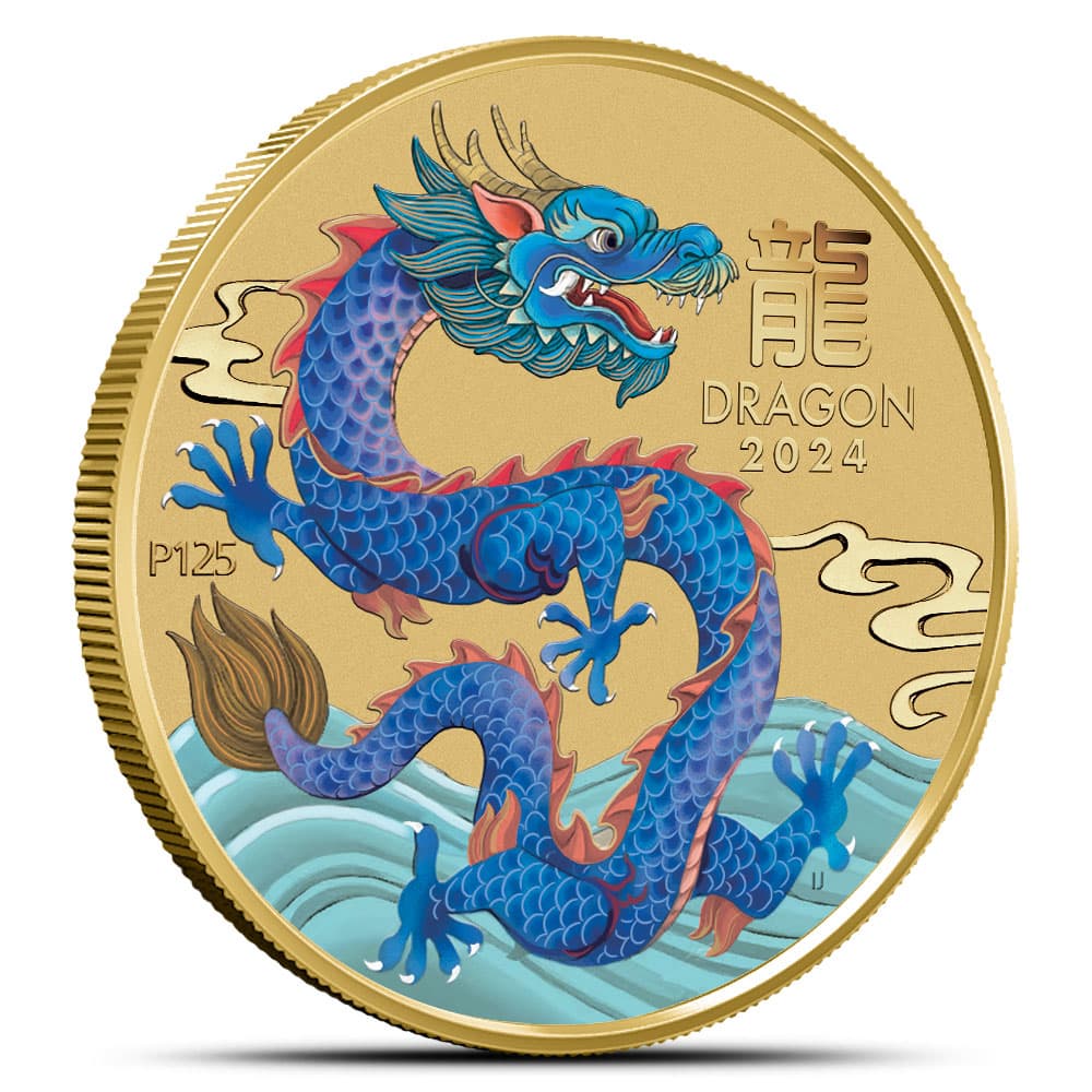 2024 1/10 oz Colorized Australian Gold Lunar Dragon Coin (BU)