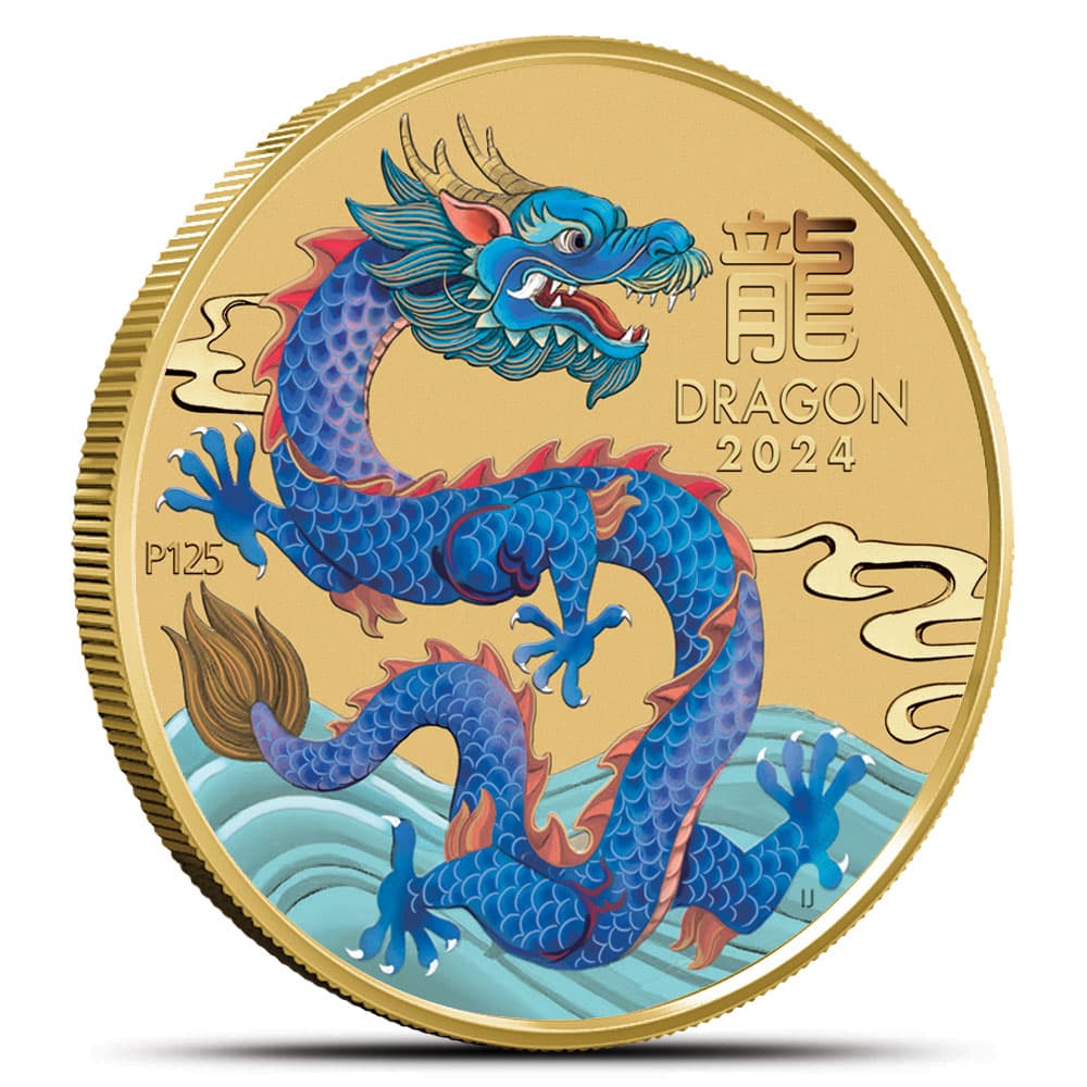 2024 1/20 oz Colorized Australian Gold Lunar Dragon Coin (BU)