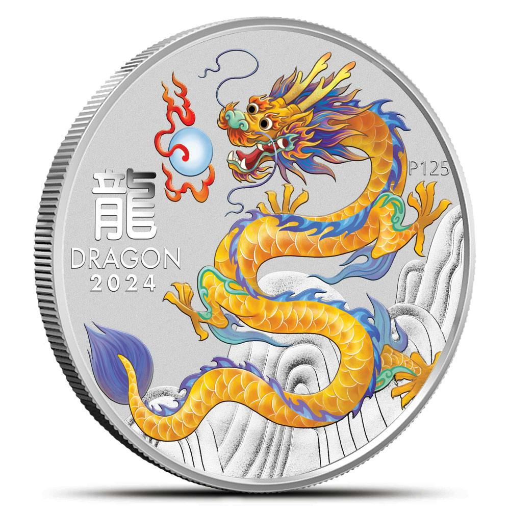 2024 1/2 oz Colorized Australian Silver Lunar Yellow Dragon Coin (BU)