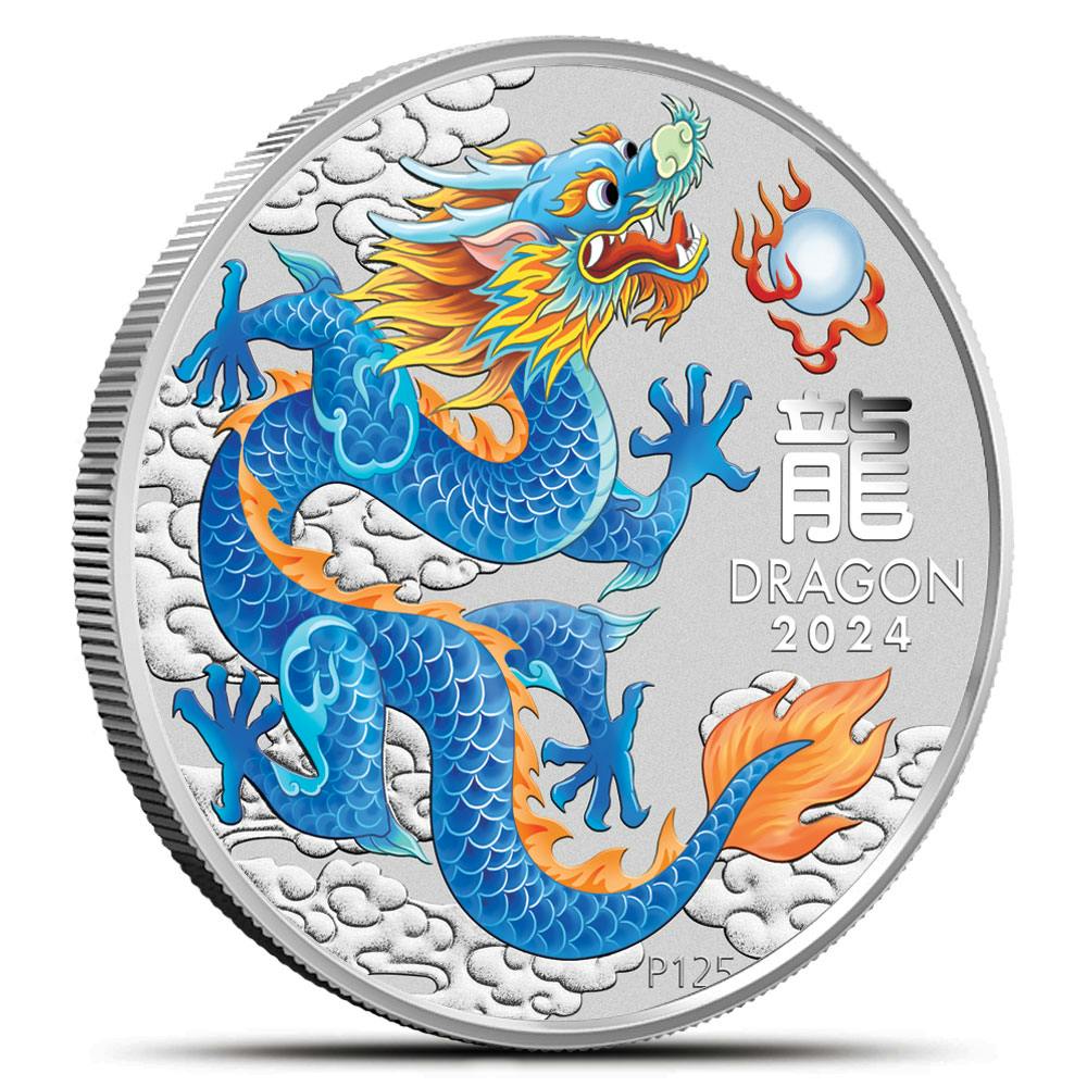 2024 1/2 oz Colorized Australian Silver Lunar Blue Dragon Coin (BU)