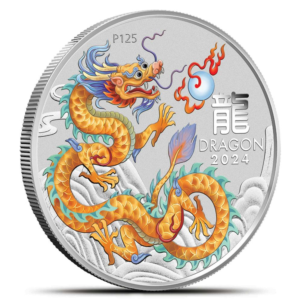 2024 1/2 oz Colorized Australian Silver Lunar Golden Dragon Coin (BU)