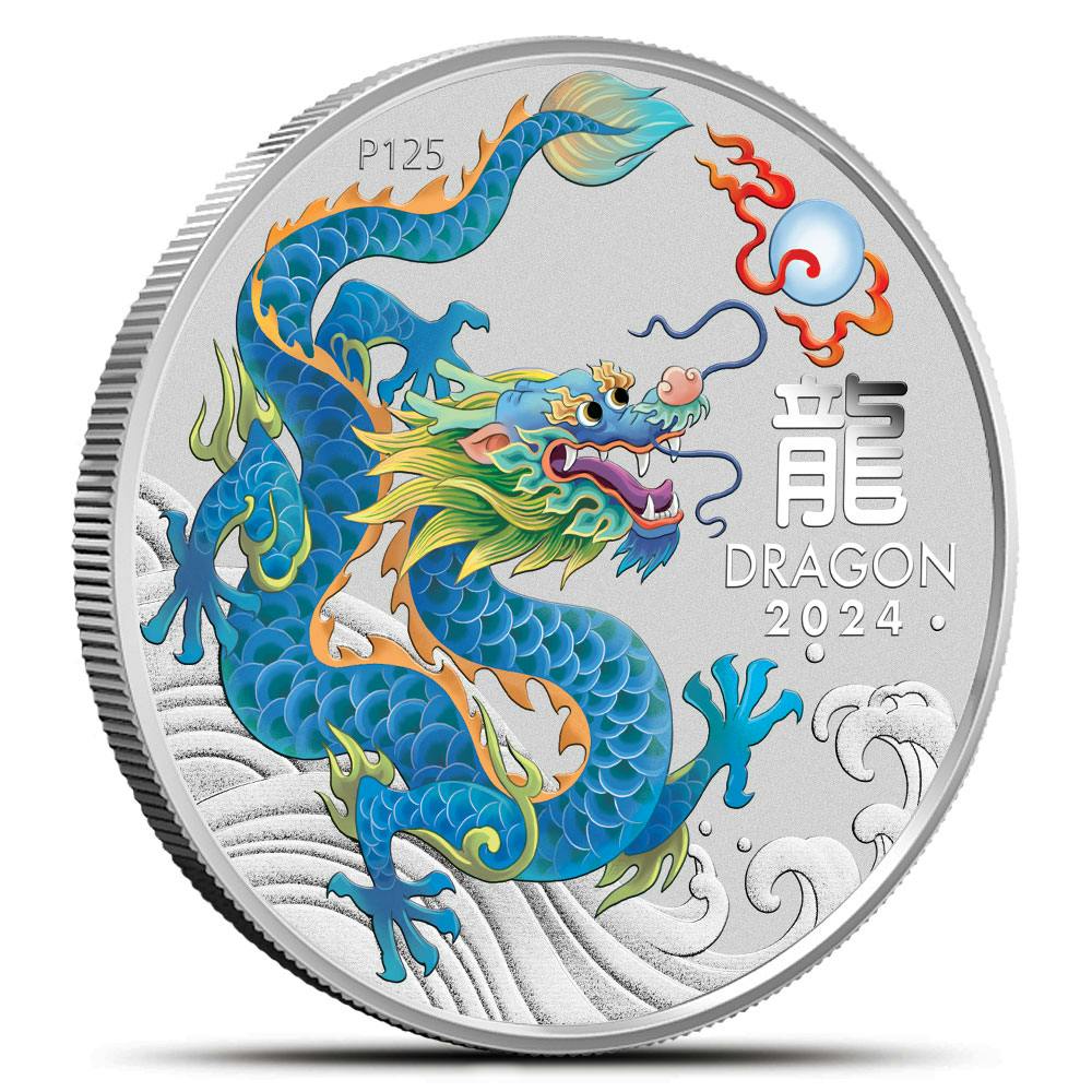 2024 1/2 oz Colorized Australian Silver Lunar Teal Dragon Coin (BU)