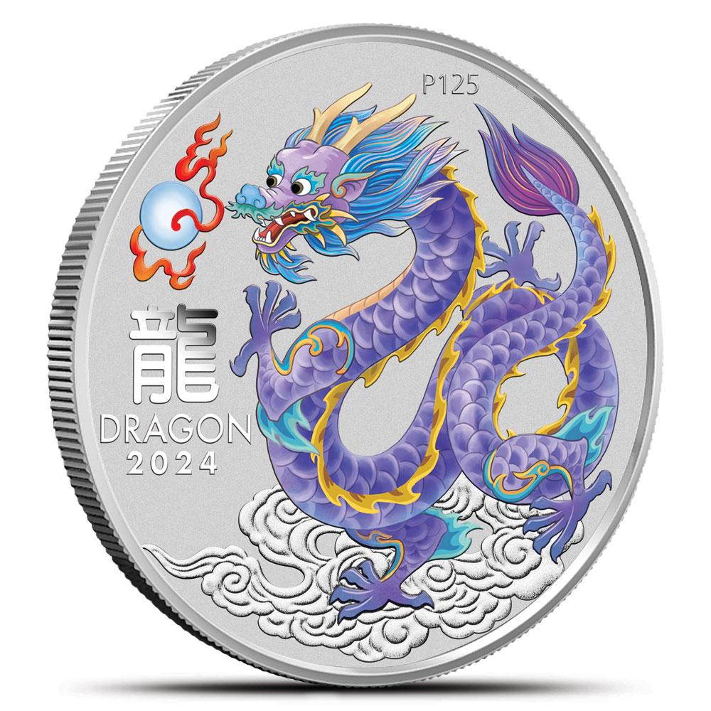 2024 1/2 oz Colorized Australian Silver Lunar Lilac Dragon Coin (BU)