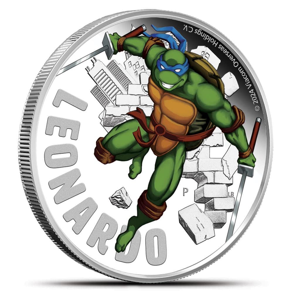 2024 1 oz Colorized Tuvalu Silver Teenage Mutant Ninja Turtles Leonardo Coin (Box + CoA)