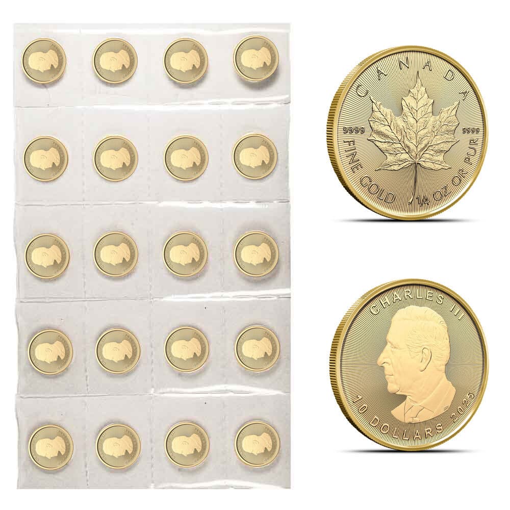 2025 1/4 oz Canadian Gold Maple Leaf Sheet (20 Coins, BU)