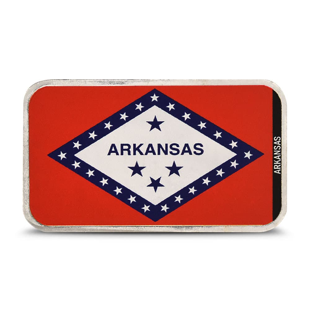 1 oz Colorized Stacking Across America Arkansas State Flag Silver Bar (New)