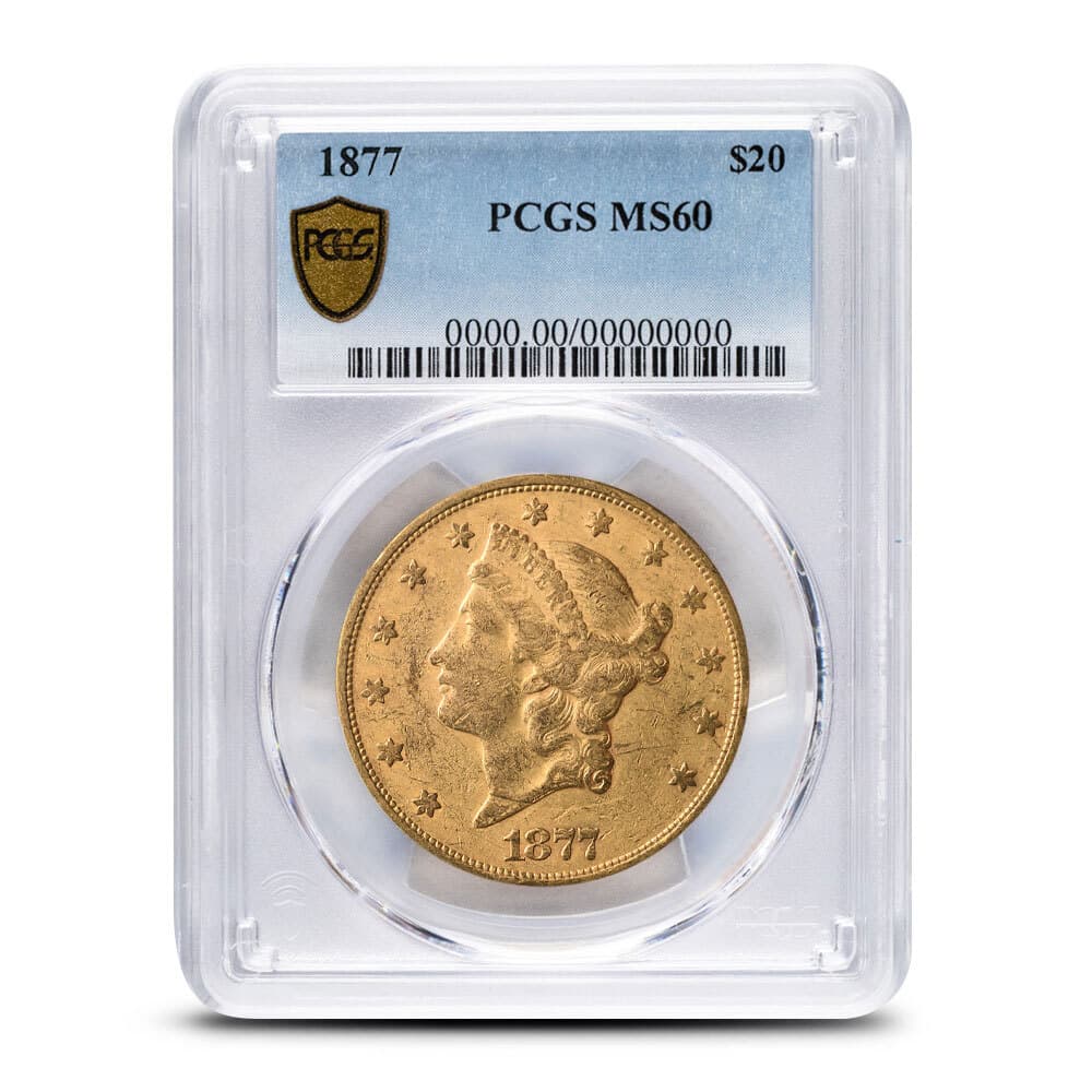 1877-S Pre-33 $20 Liberty Gold Double Eagle Coin MS60 (PCGS or NGC)