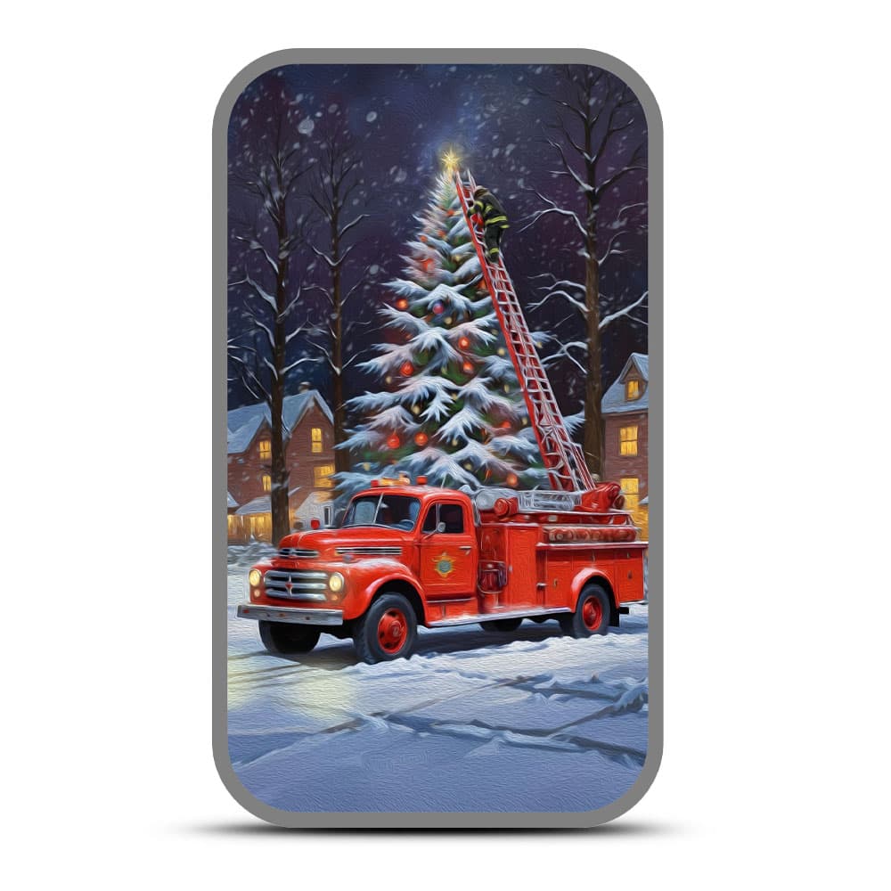 1 oz Colorized Vintage Firetruck Christmas Tree Silver Bar (New)