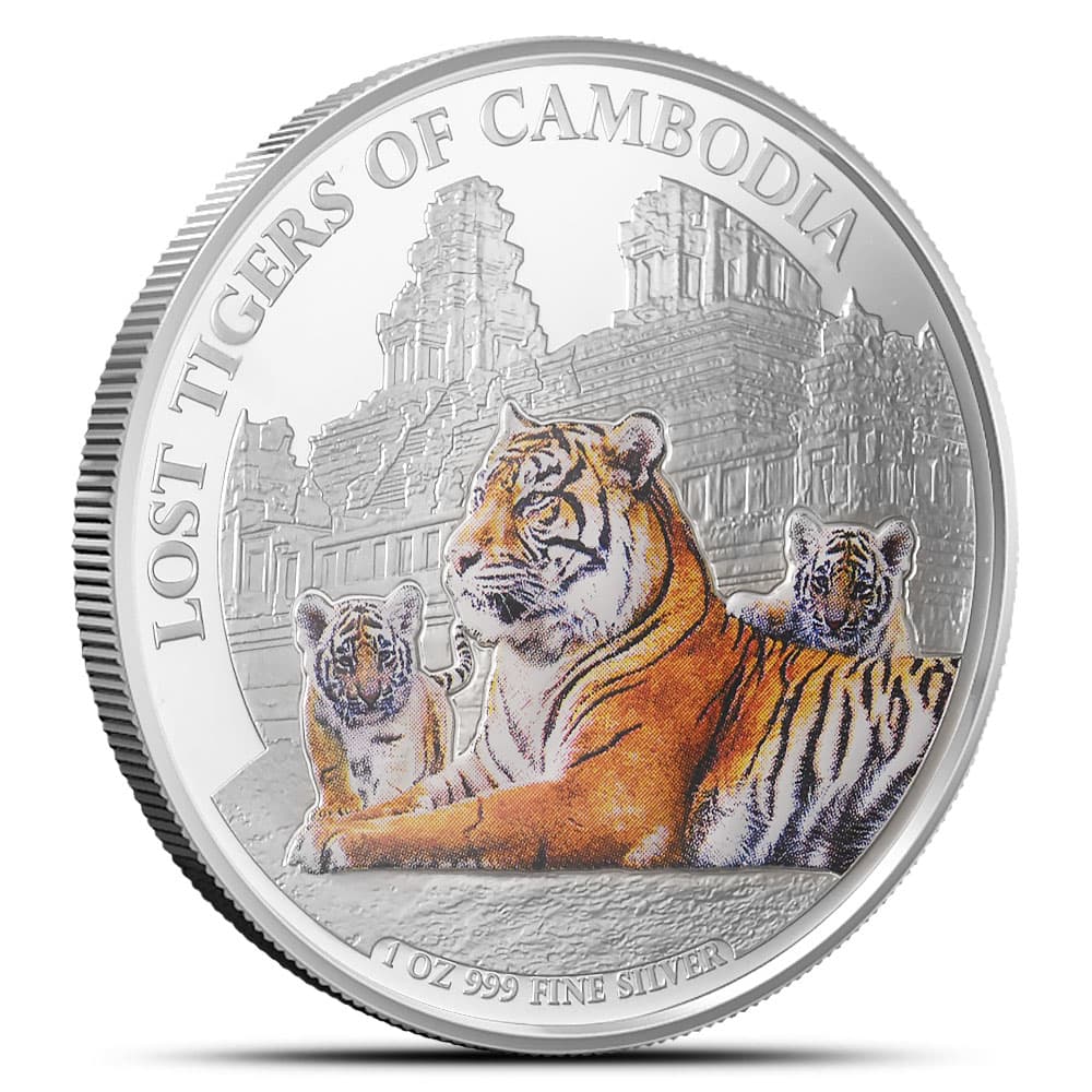 2025 1 oz Colorized Cambodia Silver Lost Tigers Coin (BU)