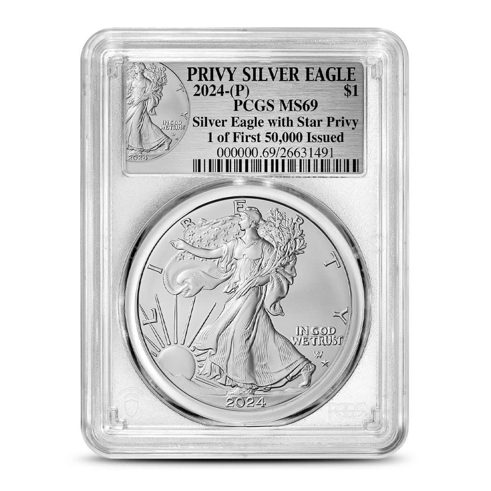 2024 (P) 1 oz Star Privy American Silver Eagle Coin PCGS MS69 (First 50,000 Issued)