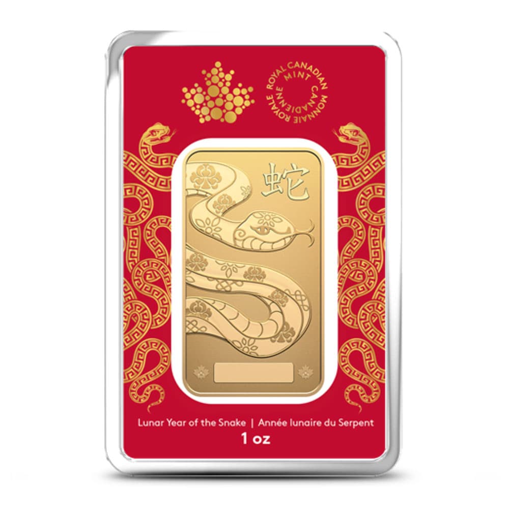 2025 1 oz (RCM) Royal Canadian Mint Lunar Year of the Snake Gold Bar (New w/ Assay)