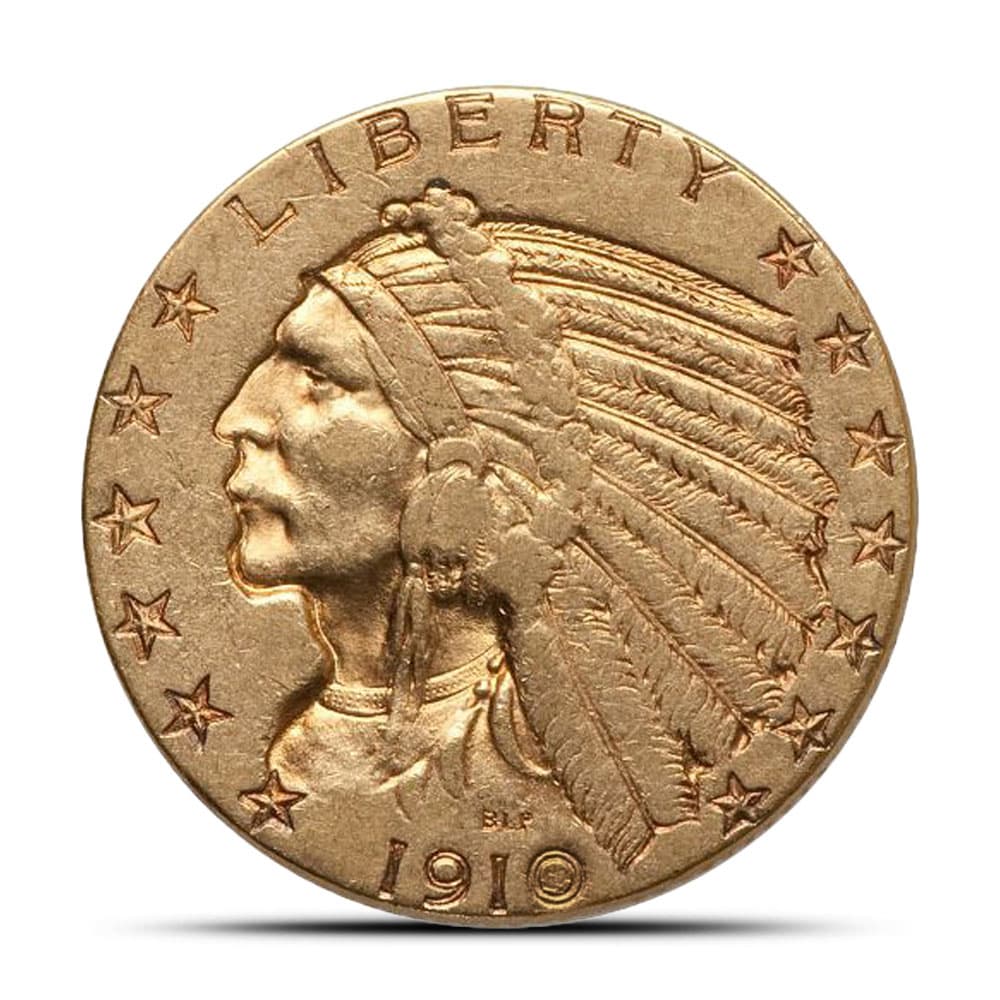 1910 Pre-33 $5 Indian Gold Half Eagle Coin (XF)