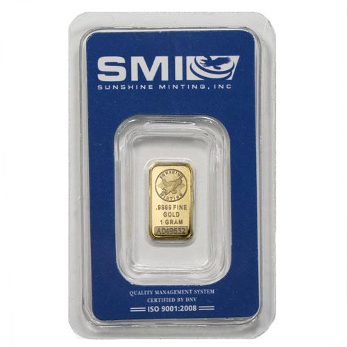 1 Gram Sunshine Gold Bar (New w/ Assay, MintMark SI)