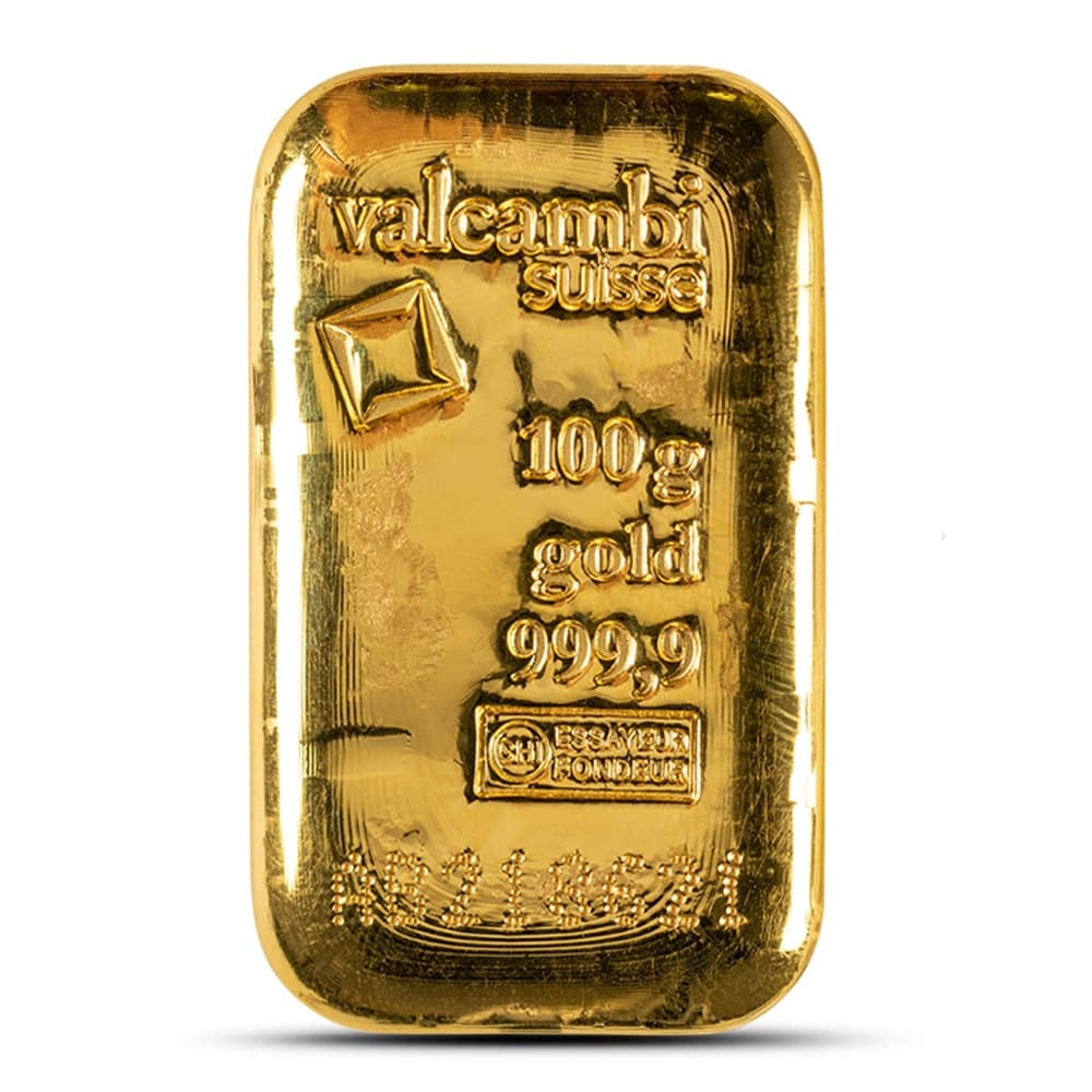 100 Gram Valcambi Cast Gold Bar (New w/Assay) 5/29/2024