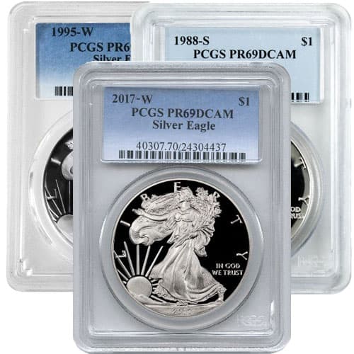 1 oz Proof American Silver Eagle Coin PR/PF69 Random Year, Varied Label, PCGS or NGC