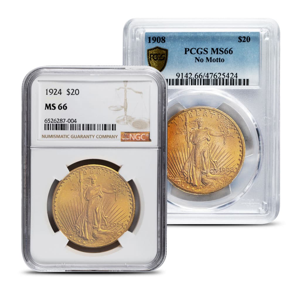 Pre-33 $20 Saint Gaudens Gold Double Eagle Coin (MS66, PCGS or NGC)