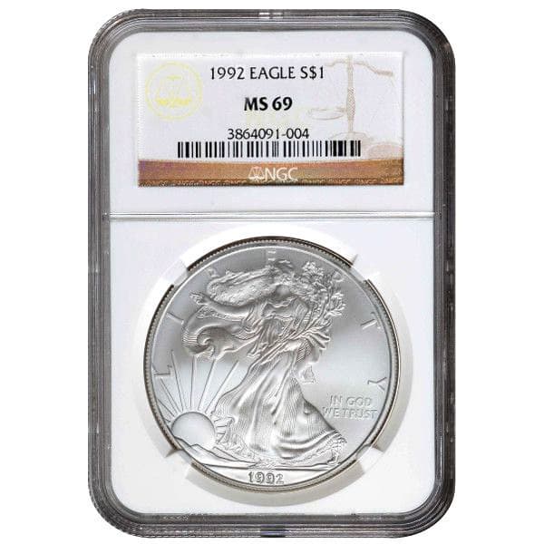 1992 1 oz American Silver Eagle Coin NGC MS69