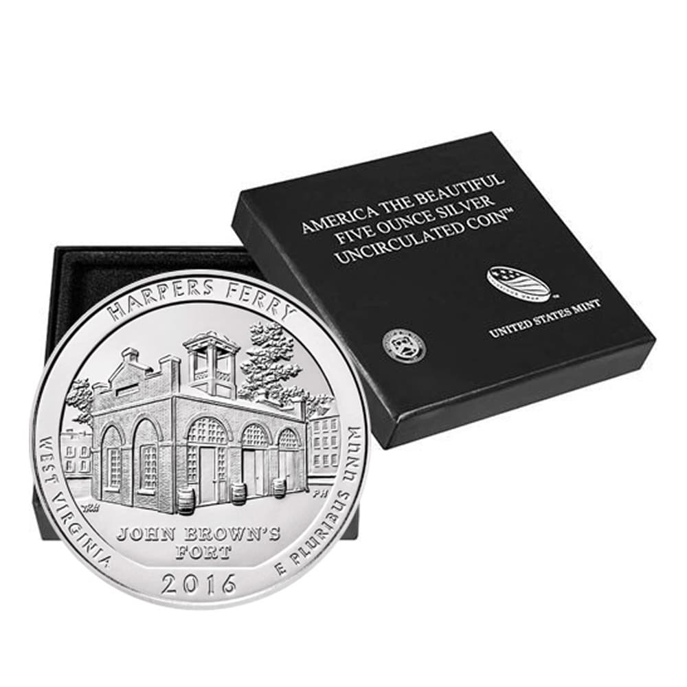 2016-P 5 oz Burnished ATB Harpers Ferry Silver Coin (Box + CoA)