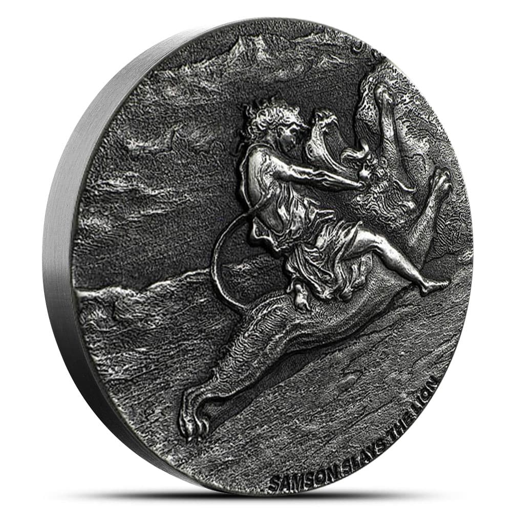 2019 2 oz Samson Slays The Lion Biblical Series Silver Coin