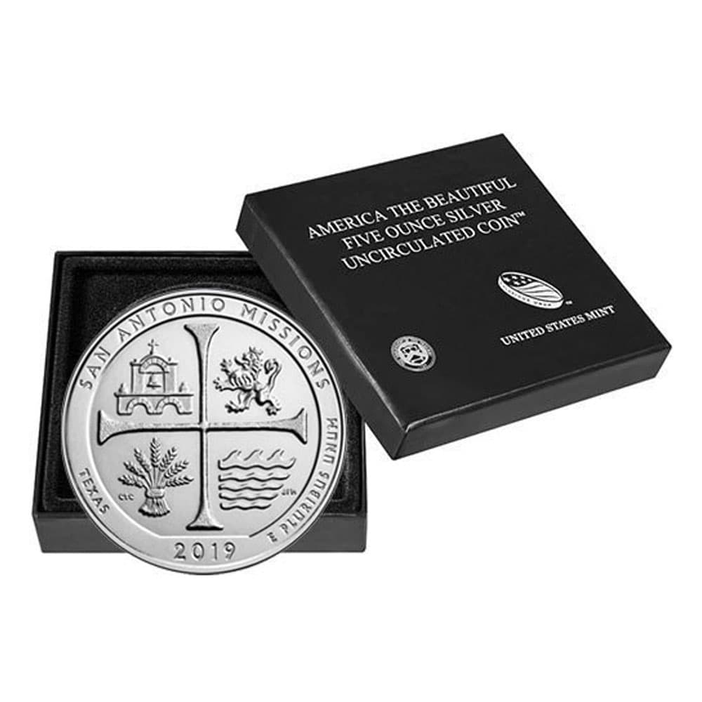 2019-P 5 oz Burnished ATB San Antonio Missions National Historical Park Silver Coin (Box + CoA)