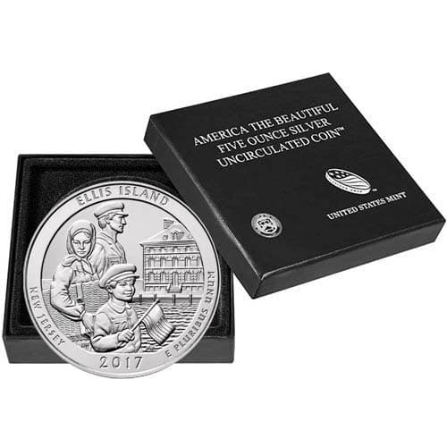 2017-P 5 oz Burnished ATB Ellis Island National Monument Statue of Liberty Silver Coin (Box + CoA)