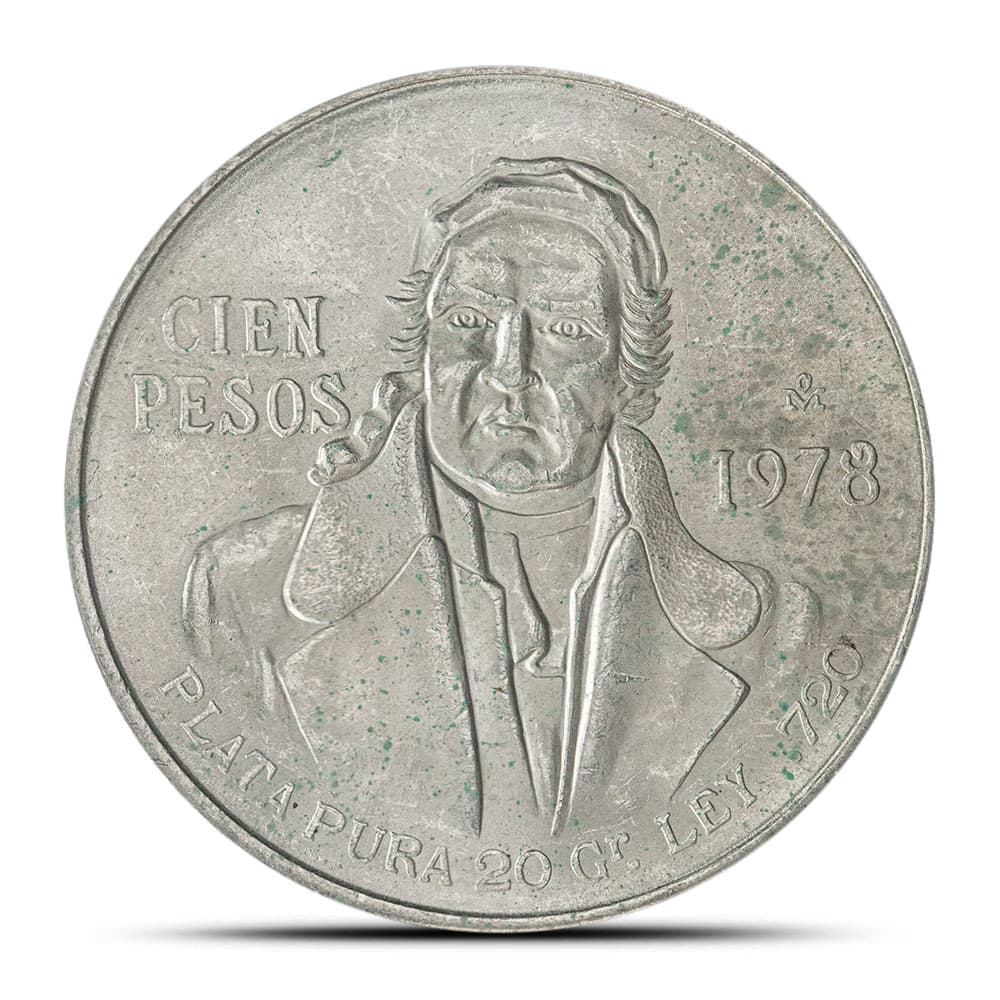 100 Pesos Mexican Silver Coin (1977-1979, AU+)