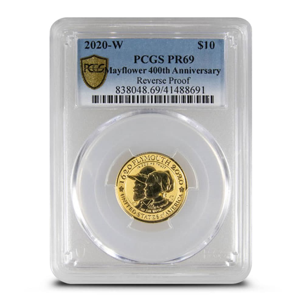 2020 1/4 oz Reverse Proof American Gold 400th Anniversary of the Mayflower Coin PR/PF69 (Varied Label, PCGS or NGC)