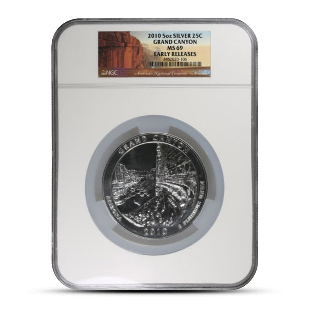 2010 5 oz ATB Grand Canyon Silver Coin MS69 (Varied Label, PCGS or NGC)