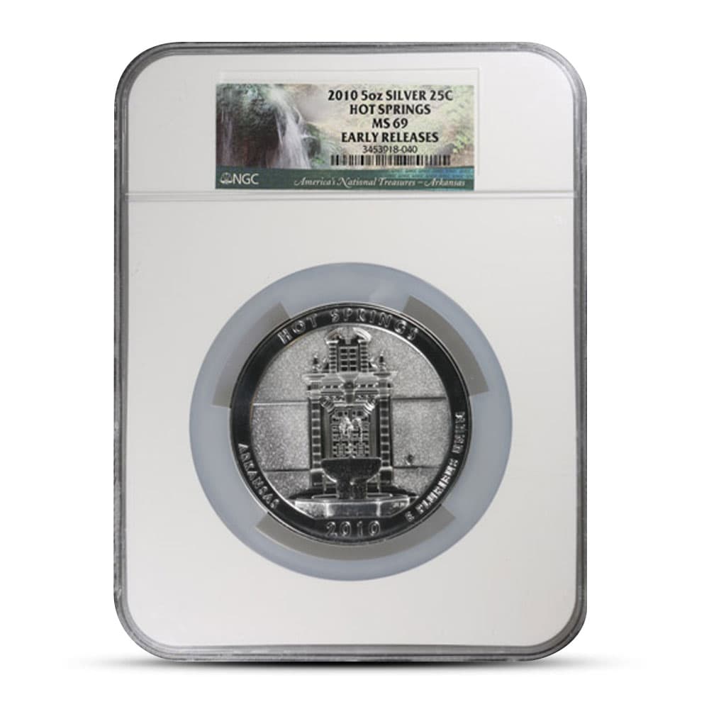 2010 5 oz ATB Hot Springs Silver Coin MS69 (Varied Label, PCGS or NGC)