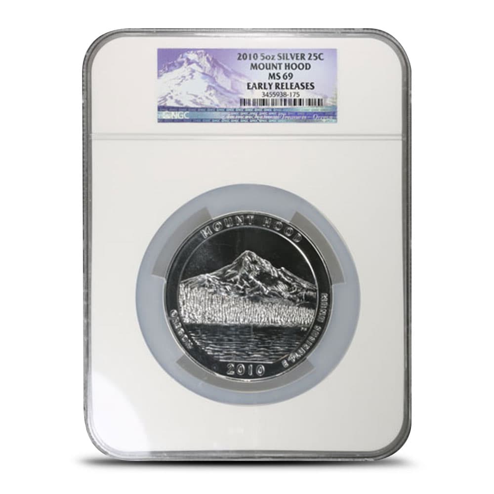 2010 5 oz ATB Mount Hood Silver Coin MS69 (Varied Label, PCGS or NGC)