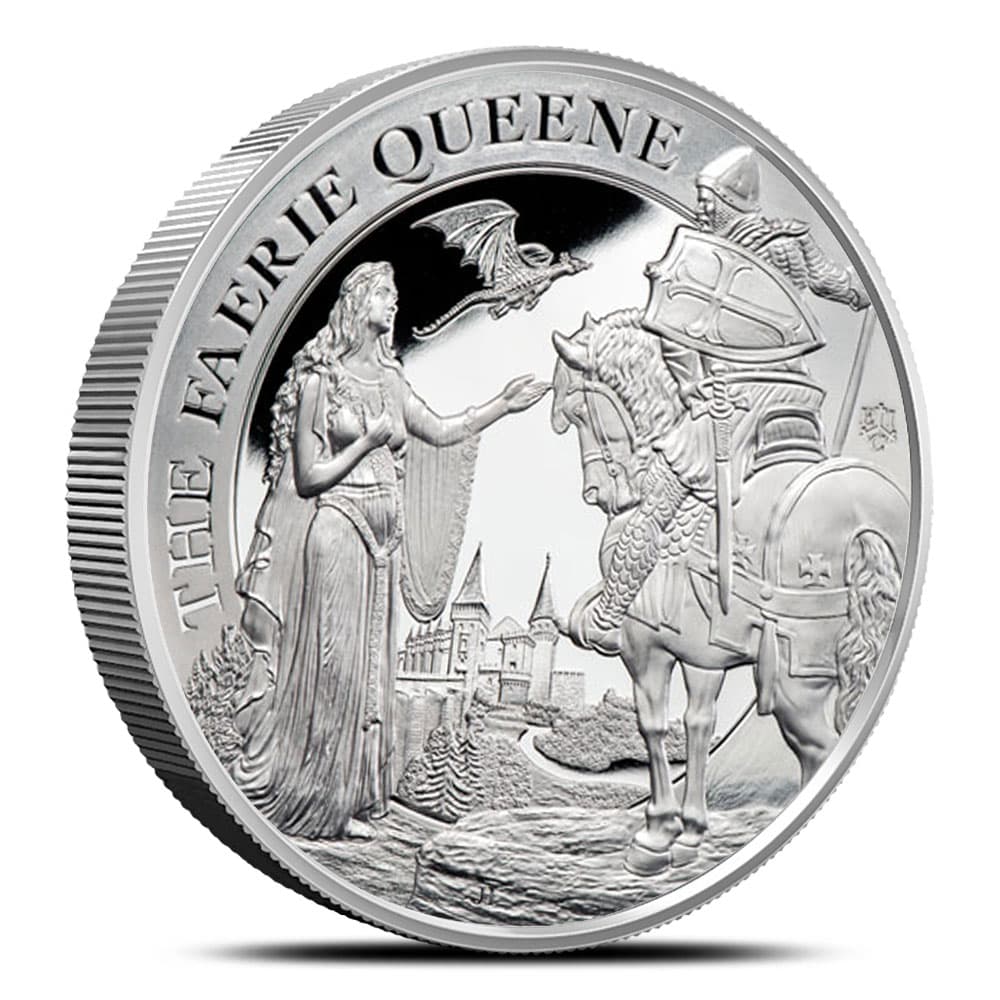 2022 5 oz Proof St. Helena Silver Faerie Queene Una & Redcrosse Coin