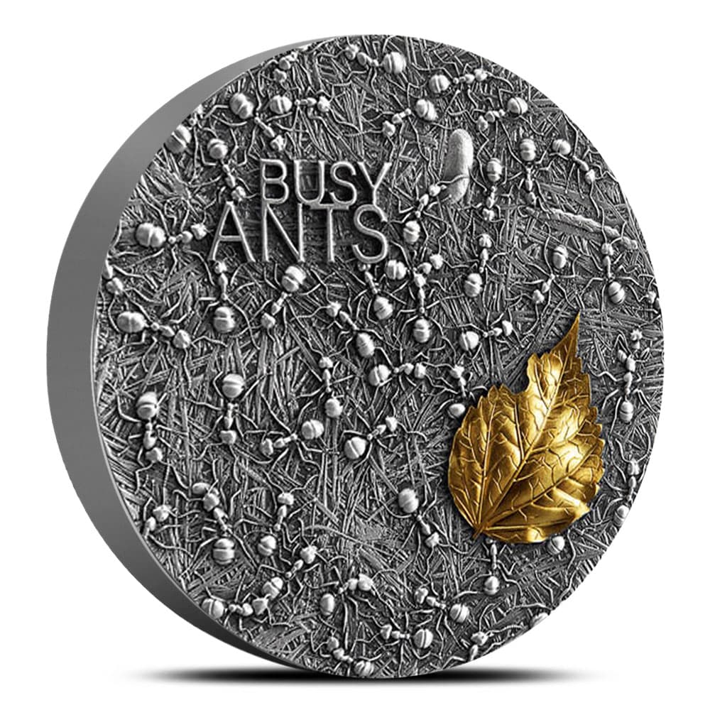 2022 2 oz Antique Ghana Silver Busy Ants Coin