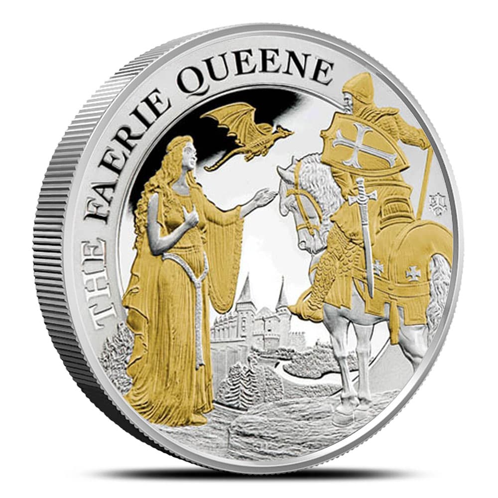 2022 2 oz Proof St. Helena Silver Faerie Queene Coin (Gilded)